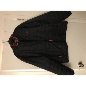 Men's Black Quilted Jacket with Red Trim, Size 2XL